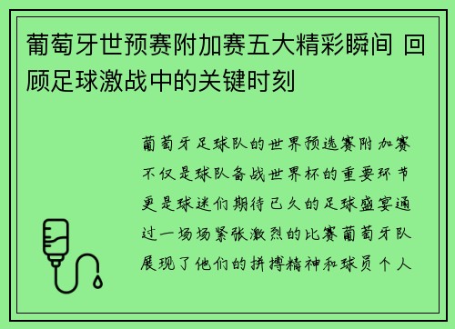 葡萄牙世预赛附加赛五大精彩瞬间 回顾足球激战中的关键时刻 葡萄牙世预赛附加赛五大精彩瞬间 回顾足球激战中的关键时刻